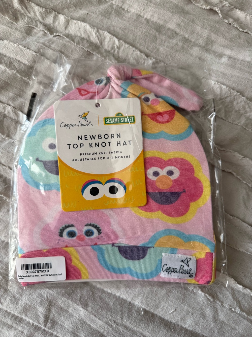 New With Tags In Bag Copper Pearl Newborn Top Knot Hat Sesame Street Elmo
